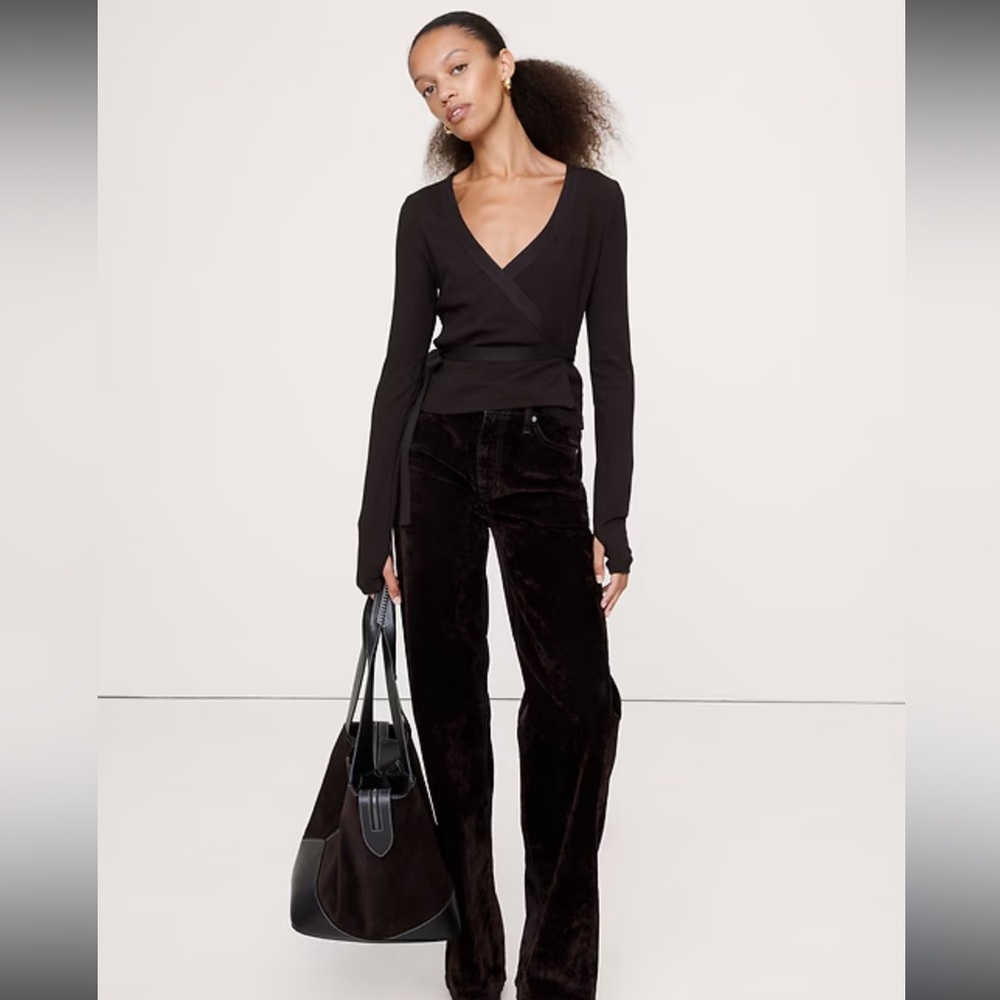Lulus Black Knit Wrap Top – Size Small - Picture 2 of 8